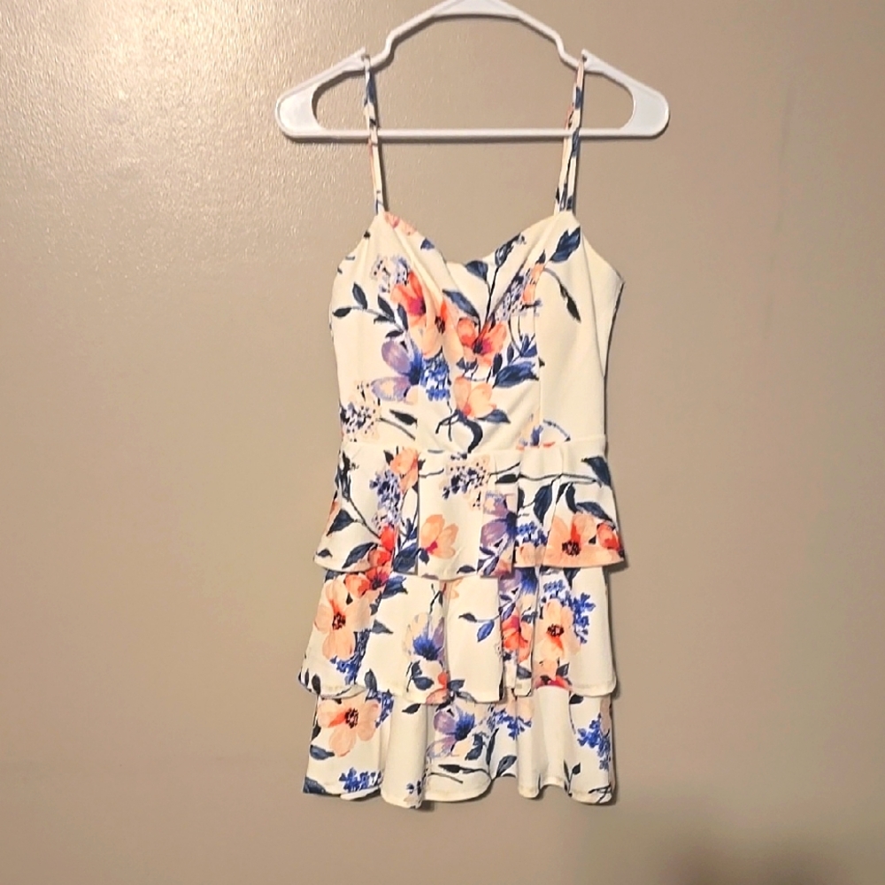 Francescas Mini Dress Floral Spaghetti Strap White Multicolored Womens Size S